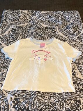 Sanrio Cinnamoroll White Tee with Light Blue Trim